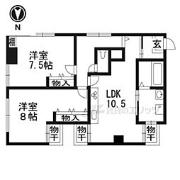 クリスタルコート嵯峨天龍寺 2LDKの間取図画像