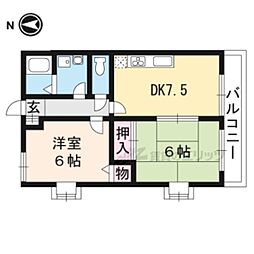 メルべーユ桂川 2階2DKの間取り