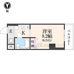 京都市営烏丸線 五条駅 徒歩1分の賃貸マンション 10階1Kの間取り