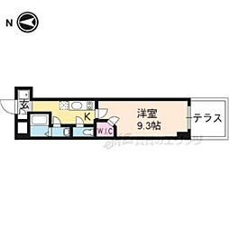 クオリカ西京極うまづか 地下1階1Kの間取り