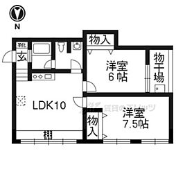京都地下鉄東西線 太秦天神川駅 徒歩3分の賃貸マンション 2階2LDKの間取り