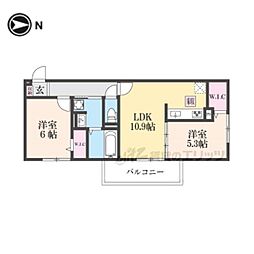 ルーセント伏見稲荷 2階2LDKの間取り