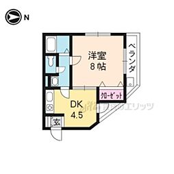 阪急京都本線 桂駅 徒歩7分の賃貸マンション 2階1DKの間取り