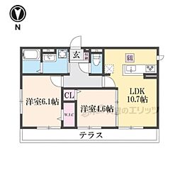 リバティスクエア楓 1階2LDKの間取り