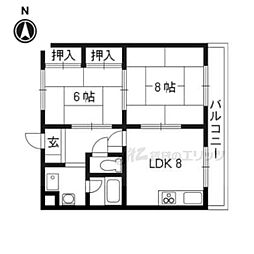 弥生マンション 2DKの間取図画像