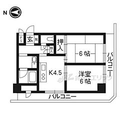 京都地下鉄東西線 西大路御池駅 徒歩3分の賃貸マンション 6階2DKの間取り