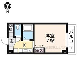 京都市営烏丸線 くいな橋駅 徒歩10分の賃貸マンション 1階1Kの間取り