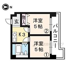 アメニティー京都二番館 3階2Kの間取り