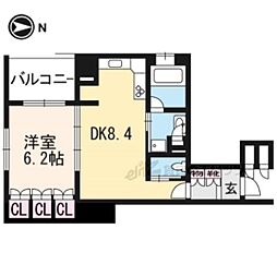 京都市営烏丸線 五条駅 徒歩10分の賃貸マンション 5階1DKの間取り