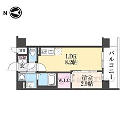 京都市営烏丸線 十条駅 徒歩4分の賃貸マンション 2階1LDKの間取り