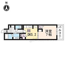 プリムローズ桂川 2階1DKの間取り