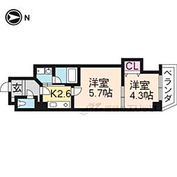 阪急京都本線 桂駅 徒歩5分の賃貸マンション 2階2Kの間取り