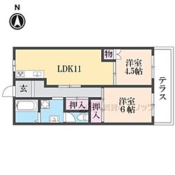 第2洛西ハイツ 1階2LDKの間取り