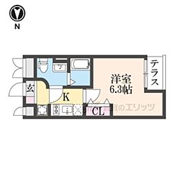 阪急京都本線 西院駅 徒歩2分の賃貸マンション 1階1Kの間取り