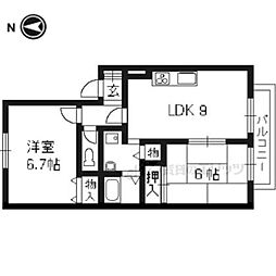 JR東海道・山陽本線 向日町駅 徒歩8分の賃貸アパート 2階2LDKの間取り