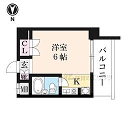 京都市営烏丸線 十条駅 徒歩3分の賃貸マンション 7階1Kの間取り
