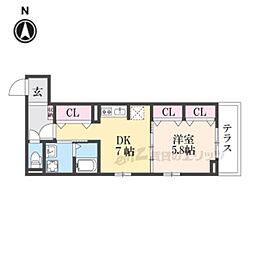 阪急嵐山線 松尾大社駅 徒歩22分の賃貸アパート 1階1DKの間取り