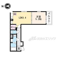 シャルマン東寺南II 1階1DKの間取り