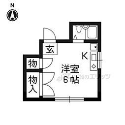 京都市営烏丸線 五条駅 徒歩4分の賃貸マンション 2階ワンルームの間取り