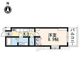 京都市営烏丸線 竹田駅 徒歩8分の賃貸マンション 6階1Kの間取り