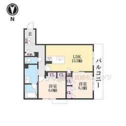 グランコート北浦 2LDKの間取図画像