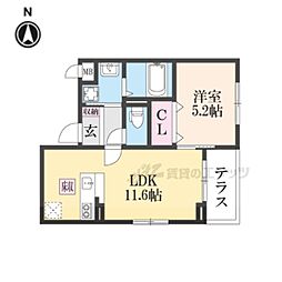 ソレイユ八条春日 1LDKの間取図画像