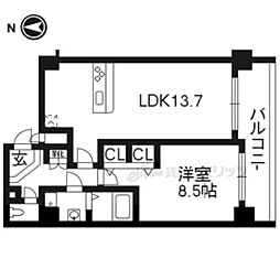 スワンズ京都油小路 1LDKの間取図画像