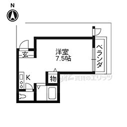 Sunrich上桂 1Kの間取図画像