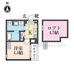 フリーデン円町 1Kの間取図画像