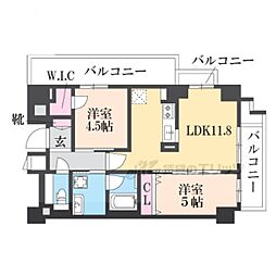 ジオエント四条大宮 2LDKの間取図画像
