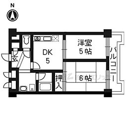 サニーハイツ塔南 2DKの間取図画像