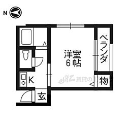 佐脇天王町ハイツ 2階1Kの間取り