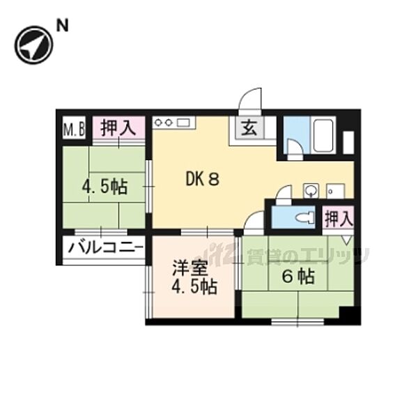 京都府京都市山科区北花山大林町(賃貸マンション3DK・5階・39.69㎡)の写真 その2