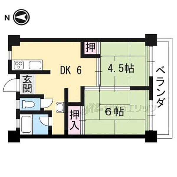 豊和マンション稲荷 505｜京都府京都市伏見区深草鈴塚町(賃貸マンション2DK・5階・45.00㎡)の写真 その2