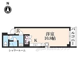 京都市営烏丸線 烏丸御池駅 徒歩8分の賃貸マンション 5階ワンルームの間取り
