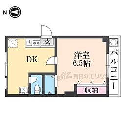 京都地下鉄東西線 御陵駅 徒歩4分の賃貸マンション 2階1DKの間取り