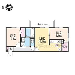 JR奈良線 稲荷駅 徒歩2分の賃貸アパート 2階2LDKの間取り