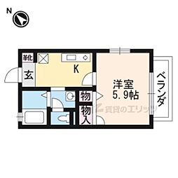 京都地下鉄東西線 御陵駅 徒歩6分の賃貸アパート 1階1Kの間取り