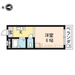 京都地下鉄東西線 御陵駅 徒歩4分の賃貸マンション 2階1Kの間取り