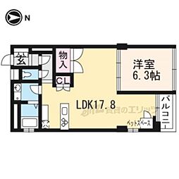 ヴィラスタジオーネ御所南 3階1LDKの間取り