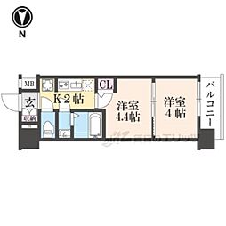 エステムコート京都祥邸 2階2Kの間取り