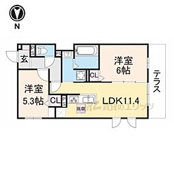 D-ROOM壬生森町 1階2LDKの間取り