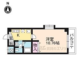 京都市営烏丸線 烏丸御池駅 徒歩3分の賃貸マンション 5階1Kの間取り