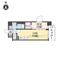 京都市営烏丸線 十条駅 徒歩4分の賃貸マンション 7階1LDKの間取り