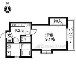JR奈良線 稲荷駅 徒歩3分の賃貸マンション 3階1Kの間取り