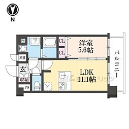京都市営烏丸線 十条駅 徒歩4分の賃貸マンション 7階1LDKの間取り