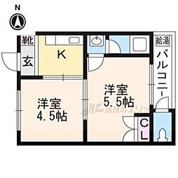 増田第三ハイツ 2階2Kの間取り