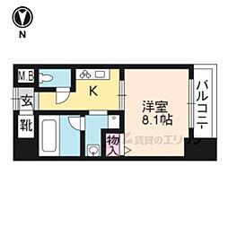 京都地下鉄東西線 二条城前駅 徒歩4分の賃貸マンション 6階1Kの間取り