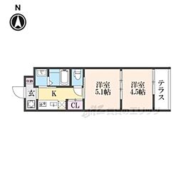 近鉄京都線 東寺駅 徒歩5分の賃貸マンション 1階2Kの間取り