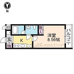 京都地下鉄東西線 二条城前駅 徒歩17分の賃貸マンション 2階1Kの間取り